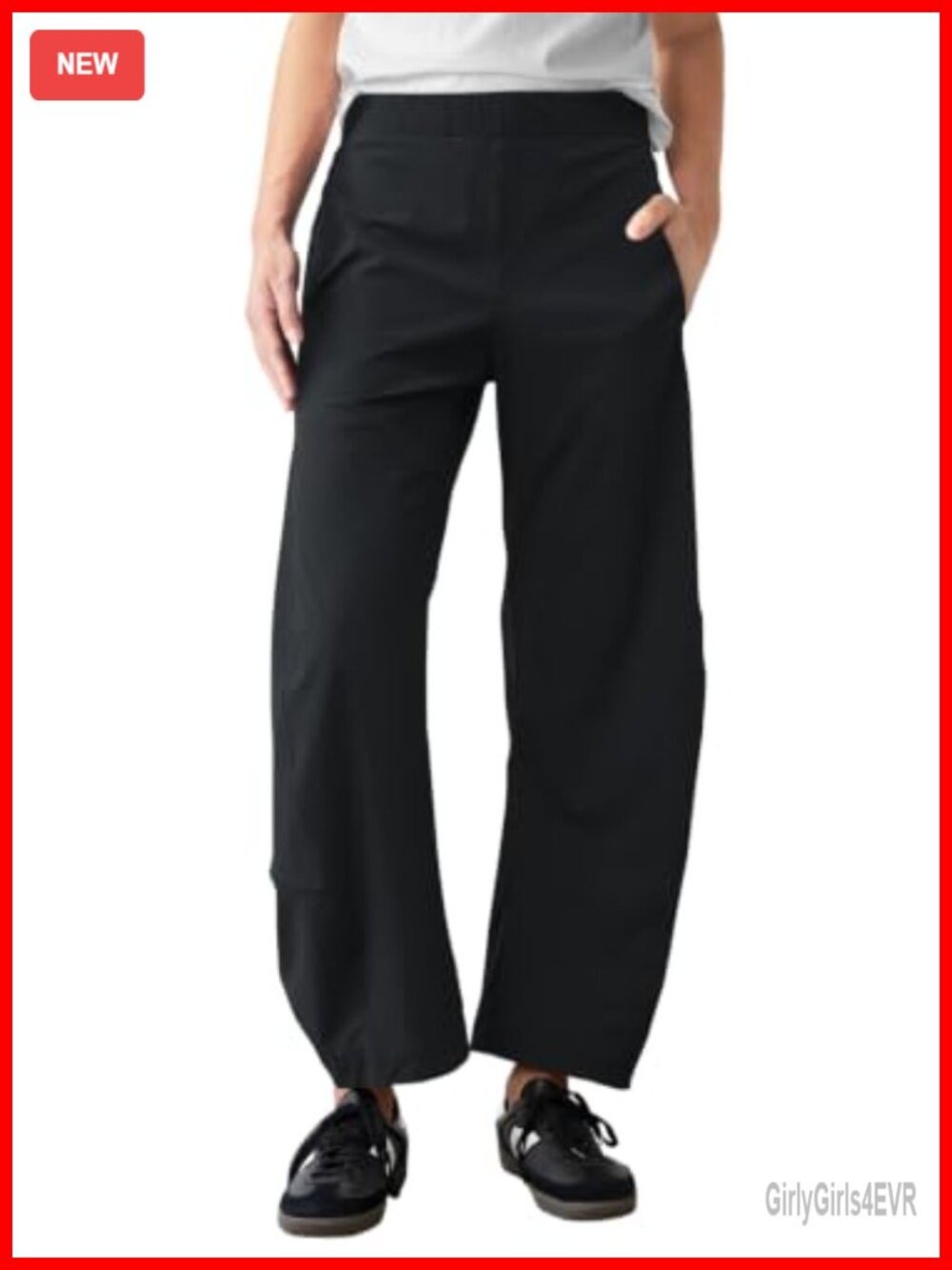Women's Barrel Travel Pants Elastic High Waist Baggy Ankle Pants with Pockets